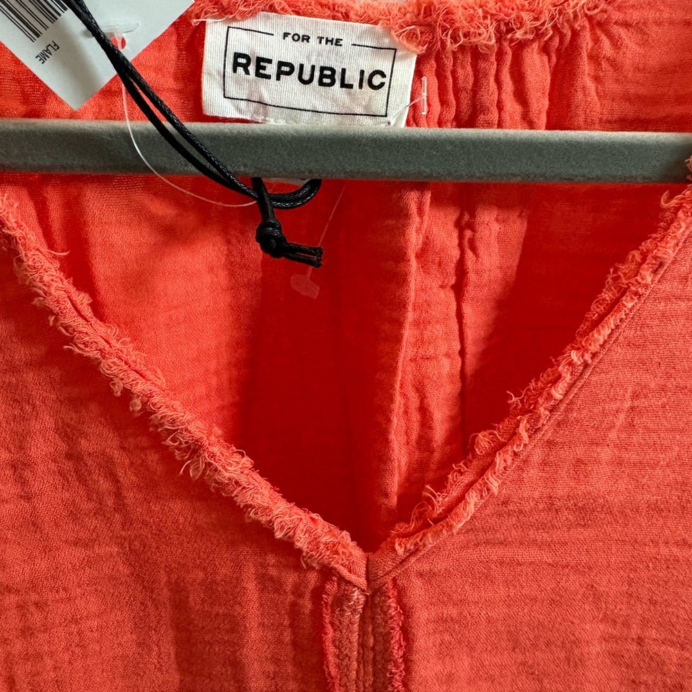 For The Rebublic Orange Raw Edge V-Neck Top S - Picture 4 of 6